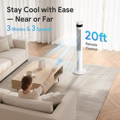 【NOT Ac】Antarctic Star 43 Inch Tower Fan - Portable Electric Oscillating Fan with Remote Control, Quiet Operation, 3 Speed Settings & 12H Timer, Bladeless Standing Floor Fan for Bedroom & Office[No Cooling] [No Temperature Adjustment]