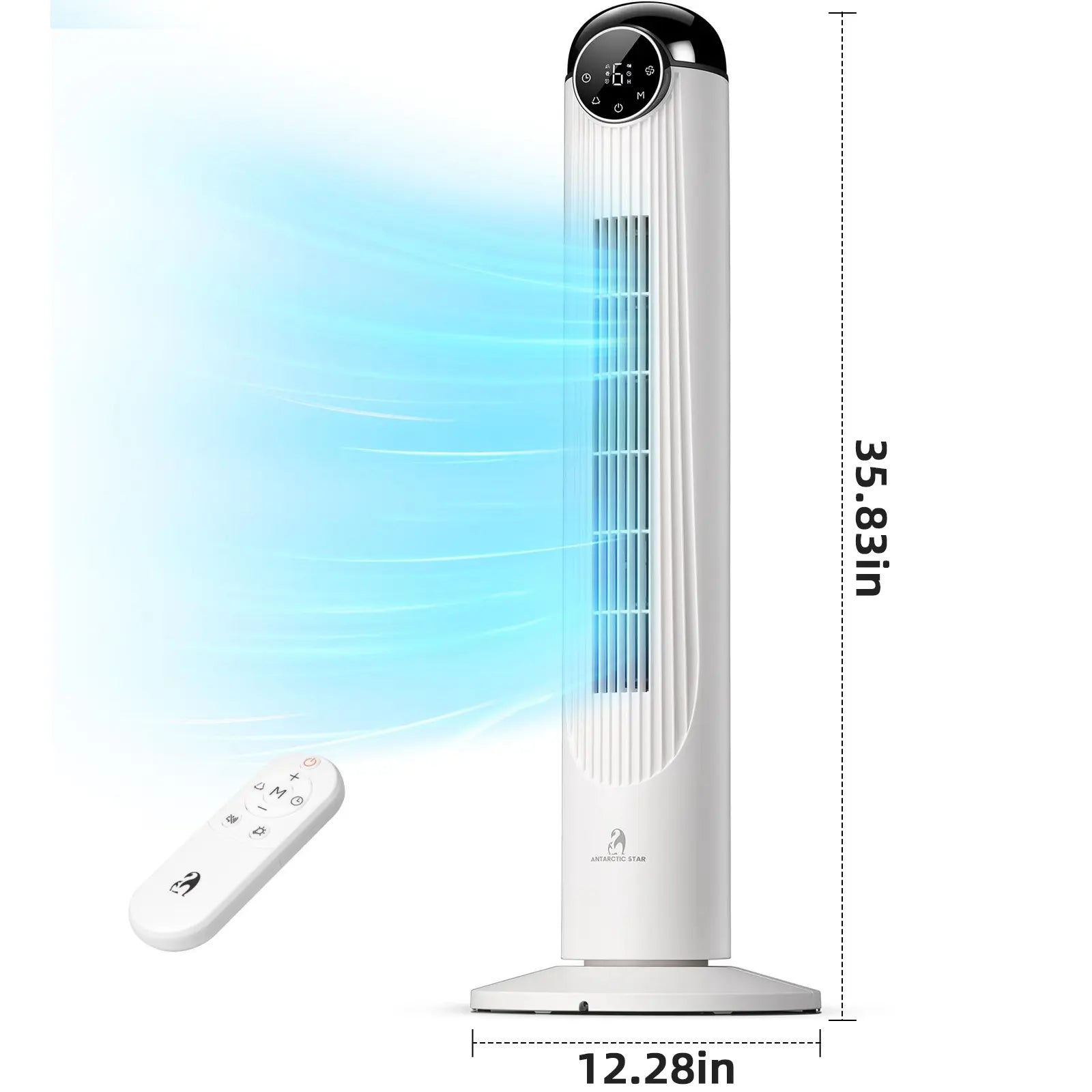 【NOT Ac】Antarctic Star 43 Inch Tower Fan - Portable Electric Oscillating Fan with Remote Control, Quiet Operation, 3 Speed Settings & 12H Timer, Bladeless Standing Floor Fan for Bedroom & Office[No Cooling] [No Temperature Adjustment]