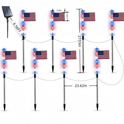 8-Piece Flag Light Set, 4Th of July Decorations 8 Lighting Modes, 8-In-1 American Flag Solar Lights, Memorial Day Decorations Featuring Red, White, and Blue Lights for Independence Day Pathway Garden Decorations Yard Pathway