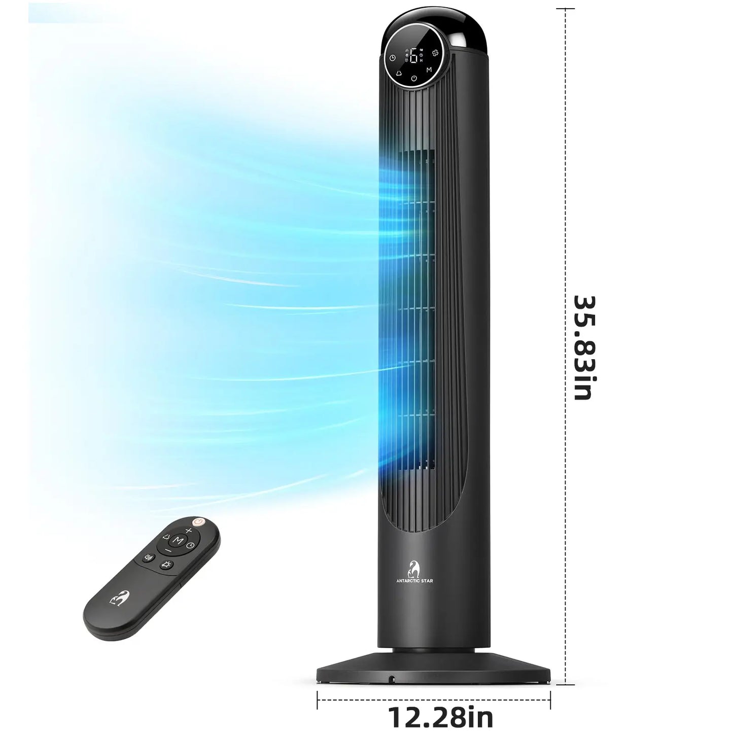【NOT Ac】Antarctic Star 43 Inch Tower Fan - Portable Electric Oscillating Fan with Remote Control, Quiet Operation, 3 Speed Settings & 12H Timer, Bladeless Standing Floor Fan for Bedroom & Office[No Cooling] [No Temperature Adjustment]