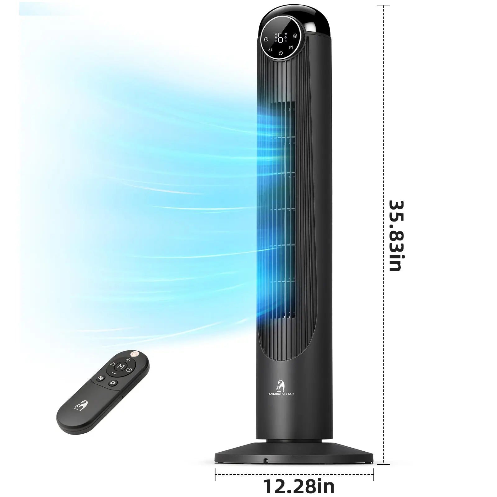【NOT Ac】Antarctic Star 43 Inch Tower Fan - Portable Electric Oscillating Fan with Remote Control, Quiet Operation, 3 Speed Settings & 12H Timer, Bladeless Standing Floor Fan for Bedroom & Office[No Cooling] [No Temperature Adjustment]