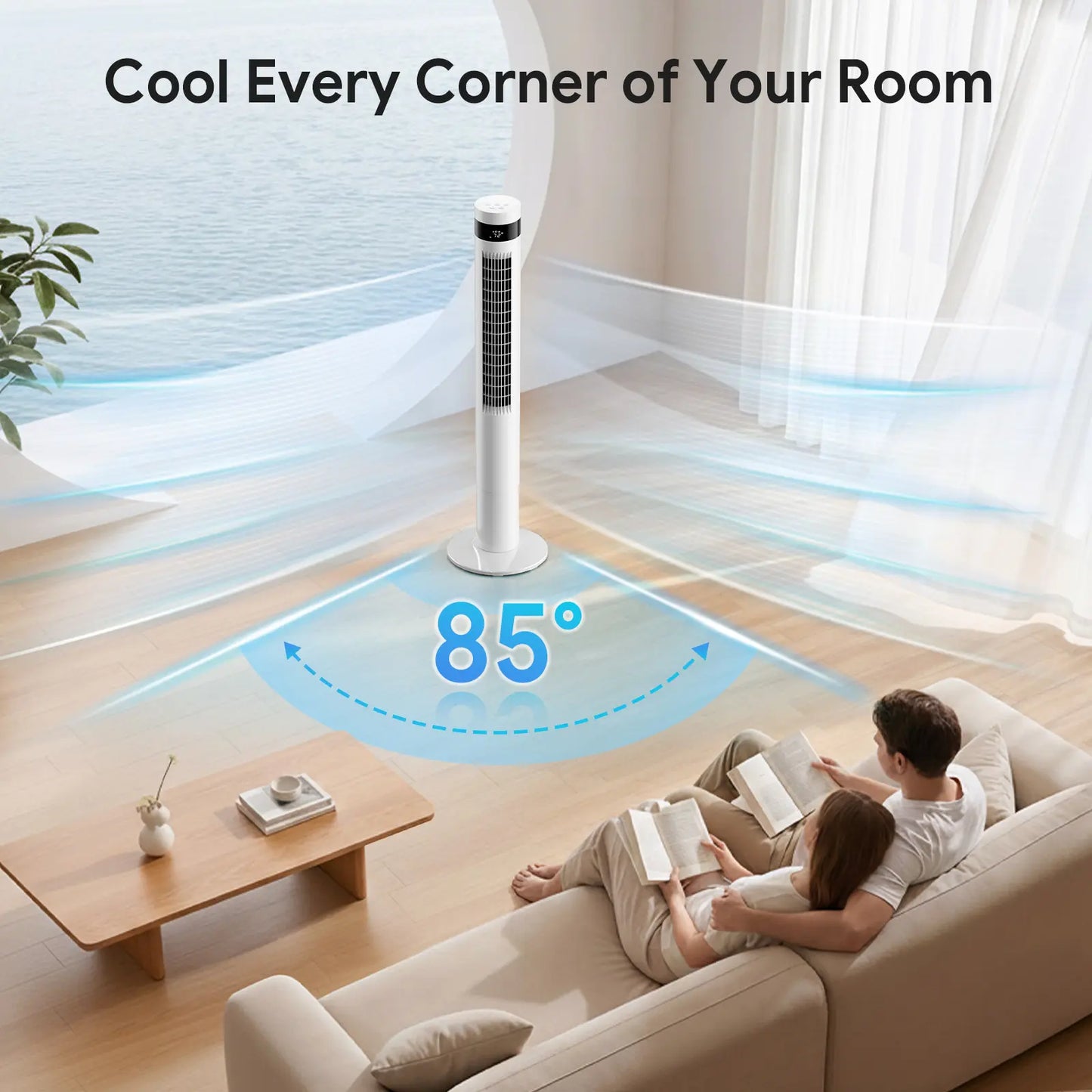 【NOT Ac】Antarctic Star 43 Inch Tower Fan - Portable Electric Oscillating Fan with Remote Control, Quiet Operation, 3 Speed Settings & 12H Timer, Bladeless Standing Floor Fan for Bedroom & Office[No Cooling] [No Temperature Adjustment]
