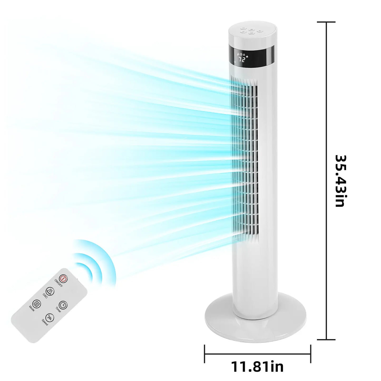 【NOT Ac】Antarctic Star 43 Inch Tower Fan - Portable Electric Oscillating Fan with Remote Control, Quiet Operation, 3 Speed Settings & 12H Timer, Bladeless Standing Floor Fan for Bedroom & Office[No Cooling] [No Temperature Adjustment]