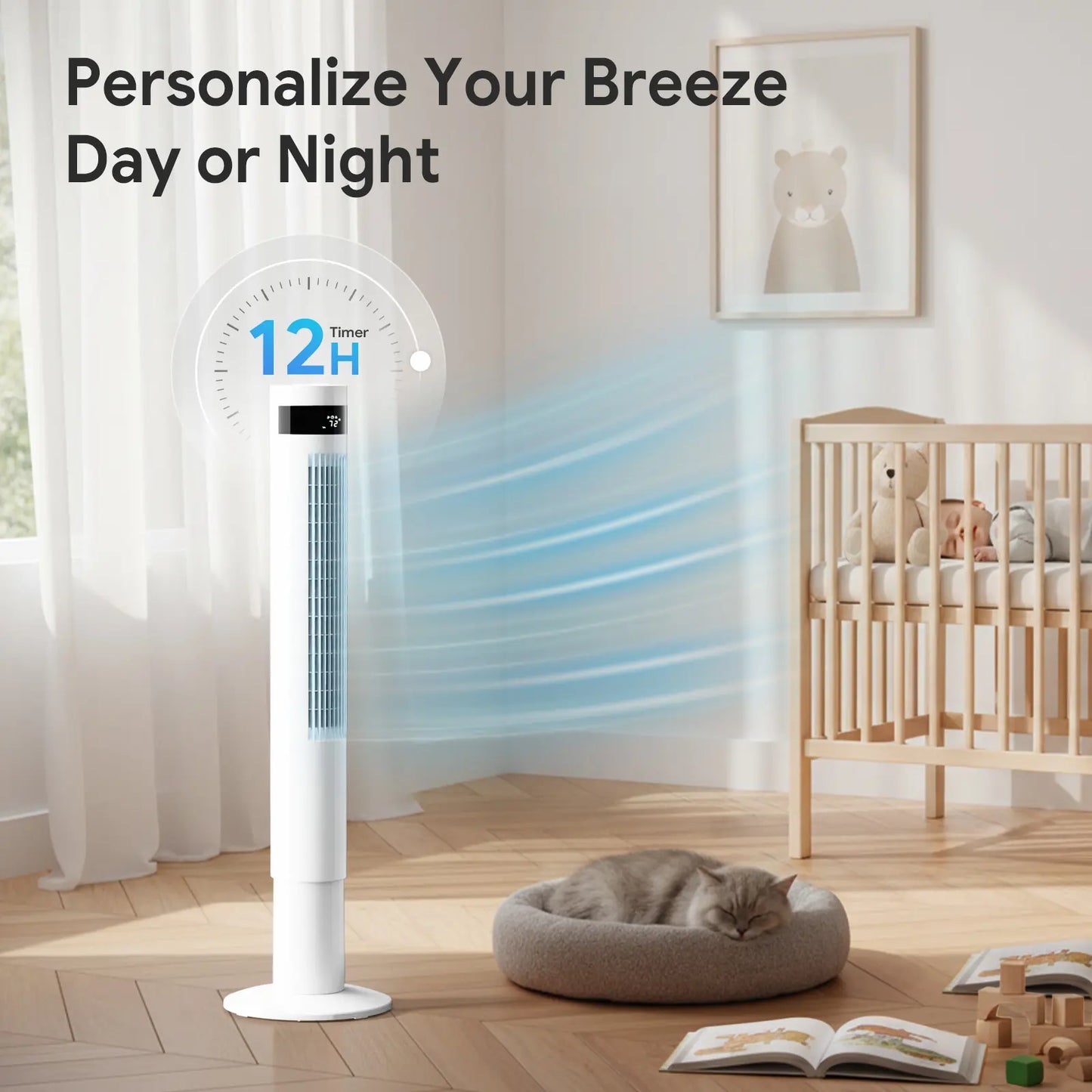【NOT Ac】Antarctic Star 43 Inch Tower Fan - Portable Electric Oscillating Fan with Remote Control, Quiet Operation, 3 Speed Settings & 12H Timer, Bladeless Standing Floor Fan for Bedroom & Office[No Cooling] [No Temperature Adjustment]