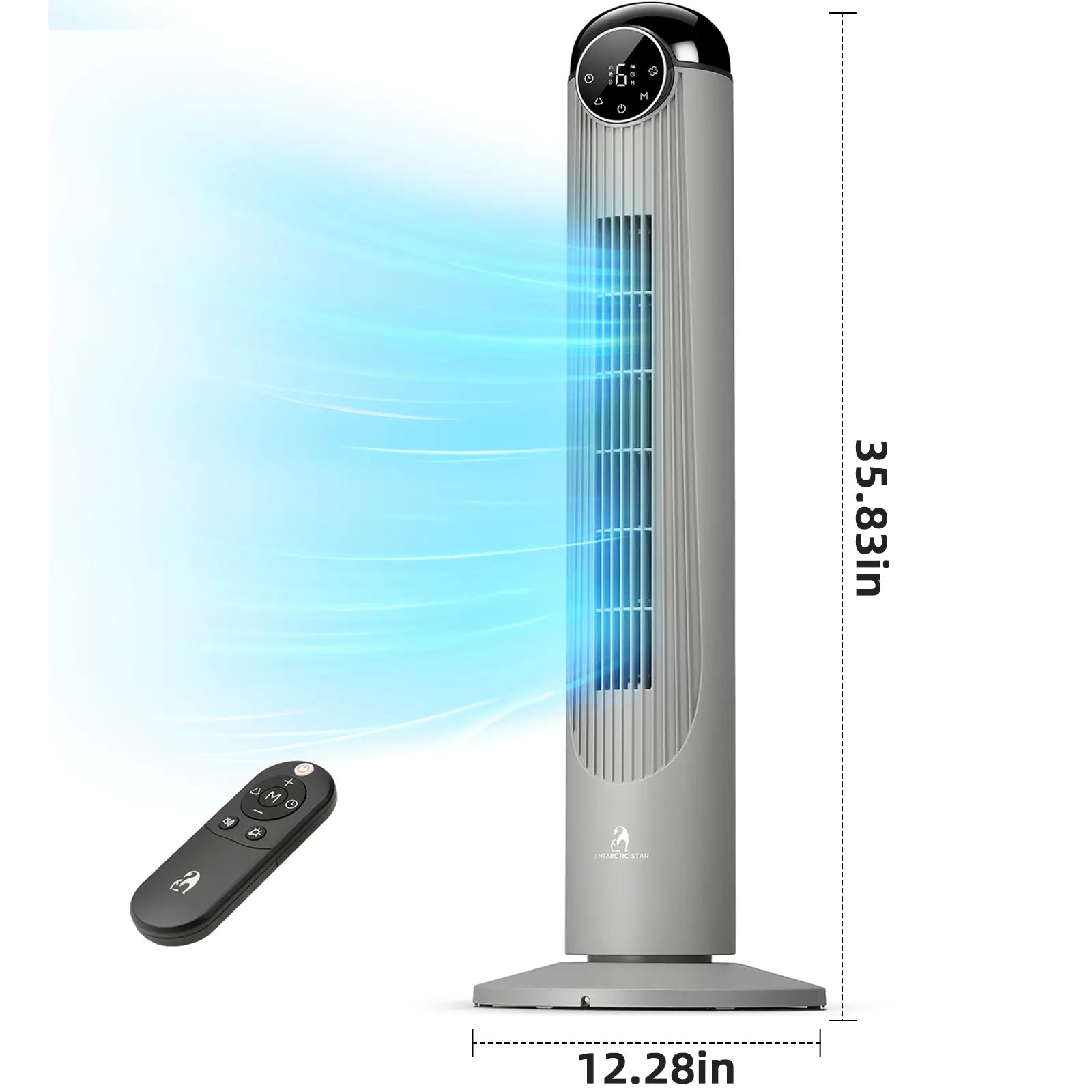 【NOT Ac】Antarctic Star 43 Inch Tower Fan - Portable Electric Oscillating Fan with Remote Control, Quiet Operation, 3 Speed Settings & 12H Timer, Bladeless Standing Floor Fan for Bedroom & Office[No Cooling] [No Temperature Adjustment]