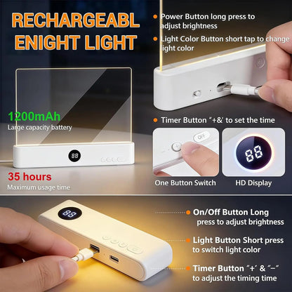 Smart LED Reading Light Book Light Treasure Box Rechargeable Clear LED Flat Reading Light Timer Doodleable Study Lamp the Quiet Reader'S Dream Lights Ultra-Thin Wireless Design