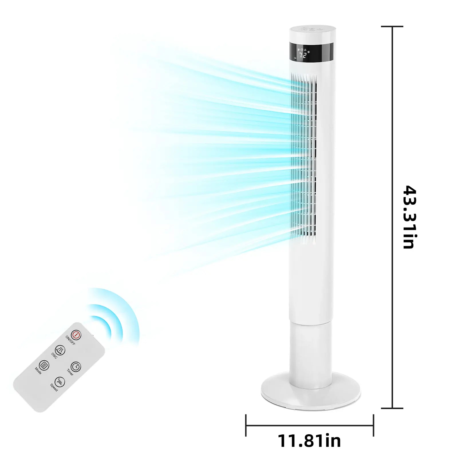 【NOT Ac】Antarctic Star 43 Inch Tower Fan - Portable Electric Oscillating Fan with Remote Control, Quiet Operation, 3 Speed Settings & 12H Timer, Bladeless Standing Floor Fan for Bedroom & Office[No Cooling] [No Temperature Adjustment]