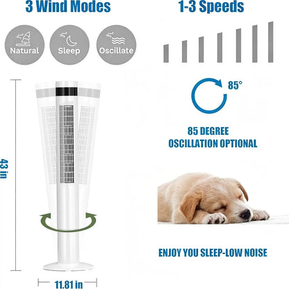 【NOT Ac】Antarctic Star 43 Inch Tower Fan - Portable Electric Oscillating Fan with Remote Control, Quiet Operation, 3 Speed Settings & 12H Timer, Bladeless Standing Floor Fan for Bedroom & Office[No Cooling] [No Temperature Adjustment]